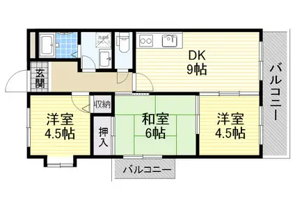 カーサフィオーレ弐番館(3DK/1階)の間取り写真