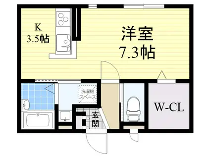 ルーエⅠ(ワンルーム/1階)の間取り写真