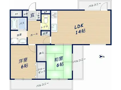 ルルド今米(2LDK/5階)の間取り写真