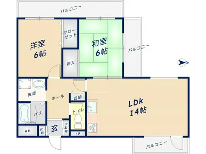 ルルド今米(2LDK/4階)の間取り写真