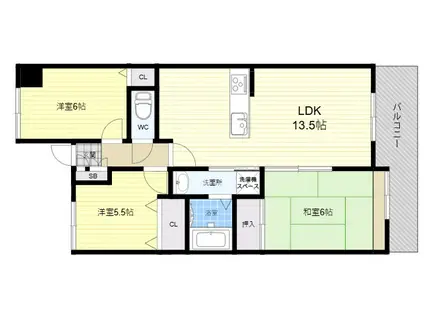 オーク新石切(3LDK/4階)の間取り写真