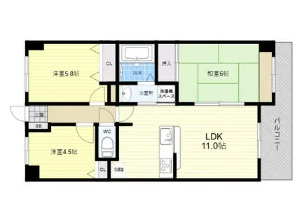 オーク新石切(3LDK/10階)の間取り写真