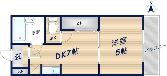 枚岡グリーンヒルズ(1DK/3階)の間取り写真