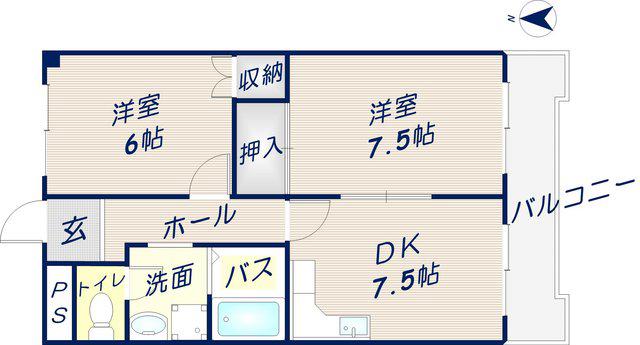 BELONG東花園(2DK/4階)の間取り写真