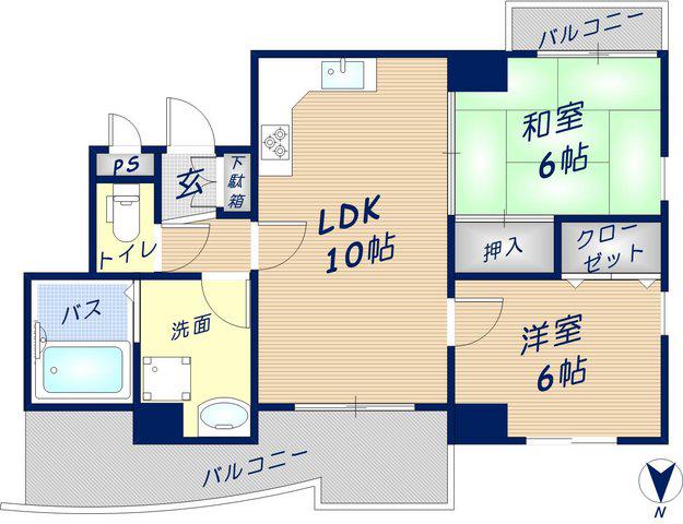 リアライズ荒本(2LDK/4階)の間取り写真