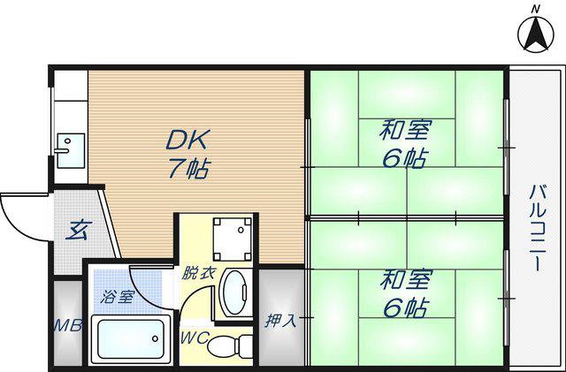 サンハイツ大和Ⅰ(2DK/4階)の間取り写真