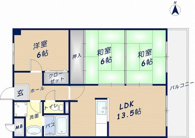 シャンテ辻亀(3LDK/1階)の間取り写真