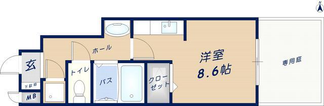 アローハイム(ワンルーム/1階)の間取り写真