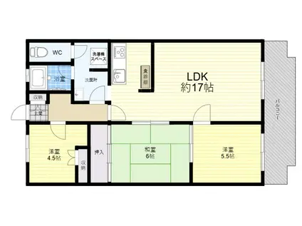 朝日プラザ生駒西2番館C棟(3LDK/2階)の間取り写真
