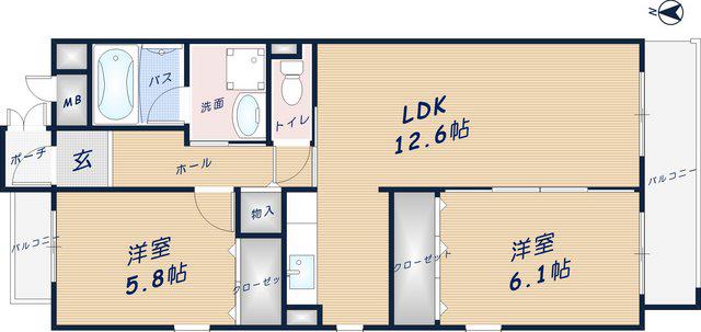 バルカポンテ(2LDK/6階)の間取り写真