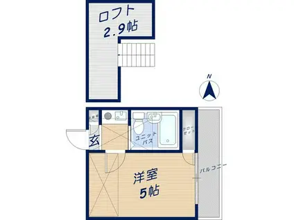 ハッピーヒルズ喜里川(1K/2階)の間取り写真