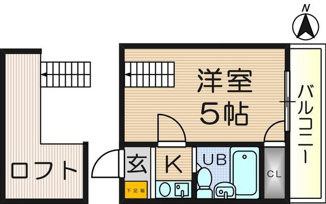 ハッピーヒルズ喜里川(1K/2階)の間取り写真
