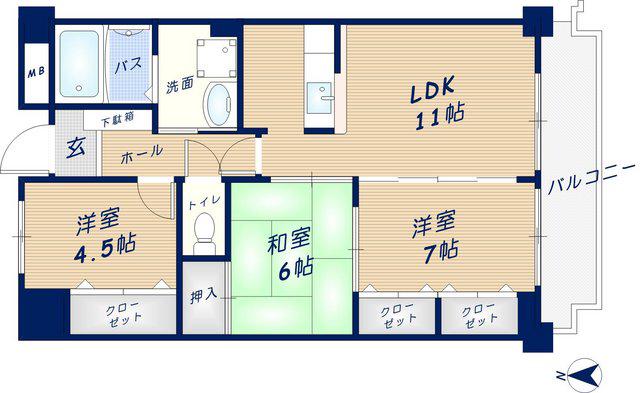 アンソレイエ(3LDK/2階)の間取り写真