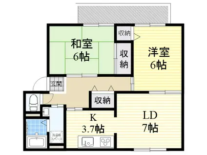 メゾンニュー池島B棟(2LDK/1階)の間取り写真