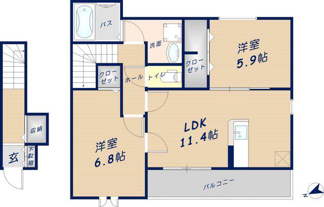 ビューテラス(2LDK/2階)の間取り写真