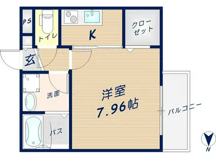 グレージュ山手Ⅱ(1K/1階)の間取り写真