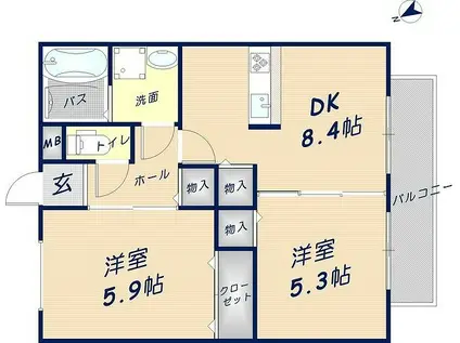アルシオネ(2DK/2階)の間取り写真