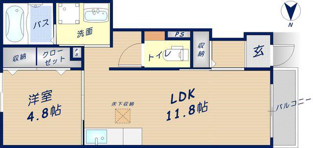 グロースハイツ新石切Ⅱ(1LDK/1階)の間取り写真