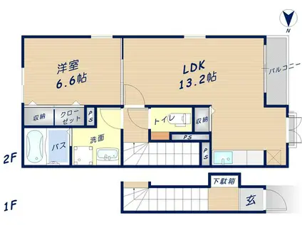 グロースハイツ新石切Ⅱ(1LDK/2階)の間取り写真