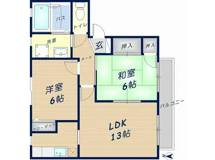 ヴィレッジヒコリー(2LDK/2階)の間取り写真