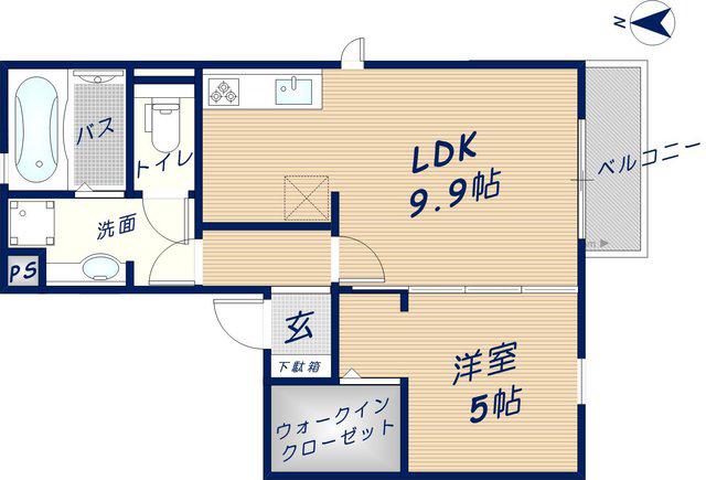 フェリオ吉田(1LDK/2階)の間取り写真