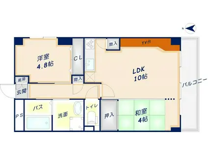 若草ハイツA棟(2LDK/5階)の間取り写真