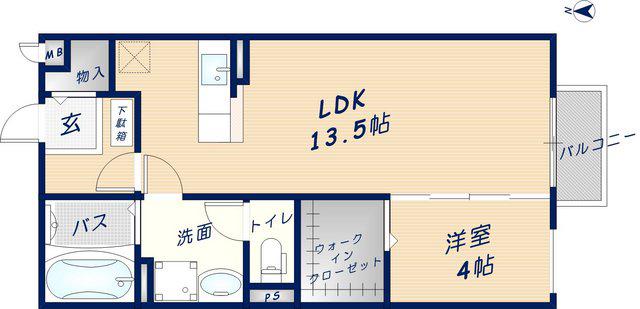 カーサ・エクレールB棟(1LDK/2階)の間取り写真