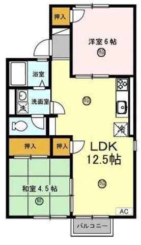 プレジール浦野(2LDK/1階)の間取り写真