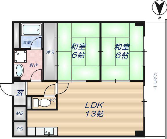 エステートサカイ(2LDK/3階)の間取り写真