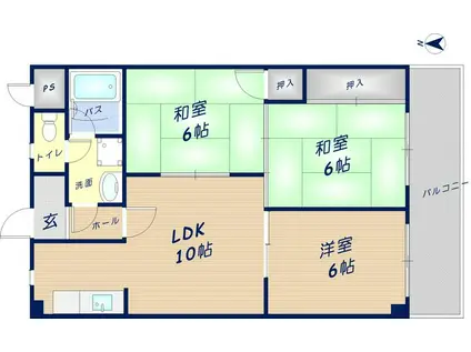 コスモハイツ西川(3LDK/1階)の間取り写真
