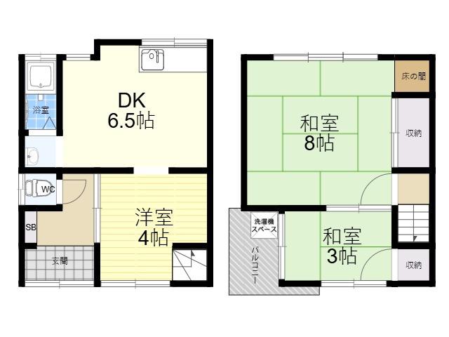 近鉄奈良線 額田駅(大阪) 徒歩5分 2階建 築54年(3DK)の間取り写真