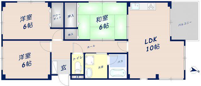 ヴェナビスタ石切(3LDK/3階)の間取り写真