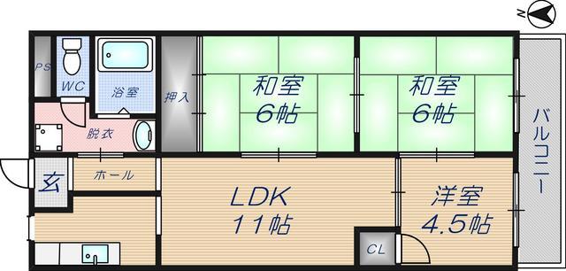 吉田第三大発マンション(3LDK/6階)の間取り写真