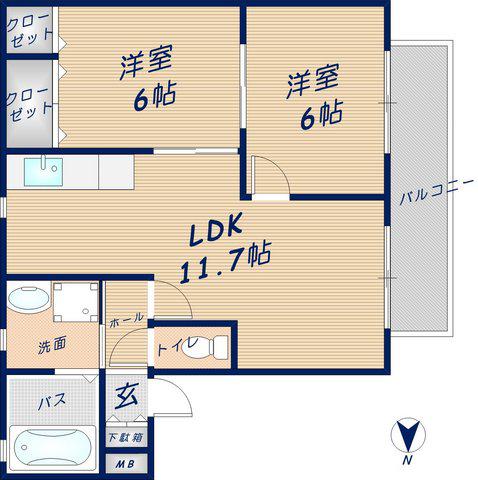 カホルール花園(2LDK/1階)の間取り写真
