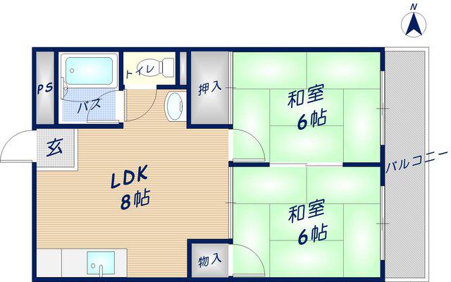 旭ガーデンハイツ(2LDK/2階)の間取り写真