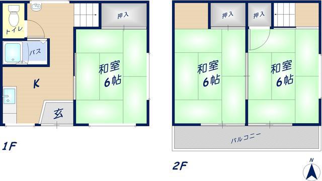 近鉄奈良線 枚岡駅 徒歩8分 2階建 築63年(3K)の間取り写真