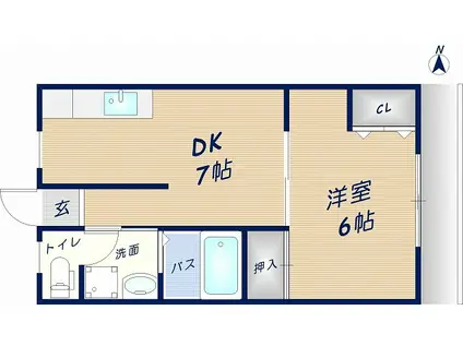 明石マンション(1DK/1階)の間取り写真