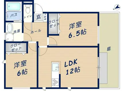 ルナロッサB棟(2LDK/1階)の間取り写真