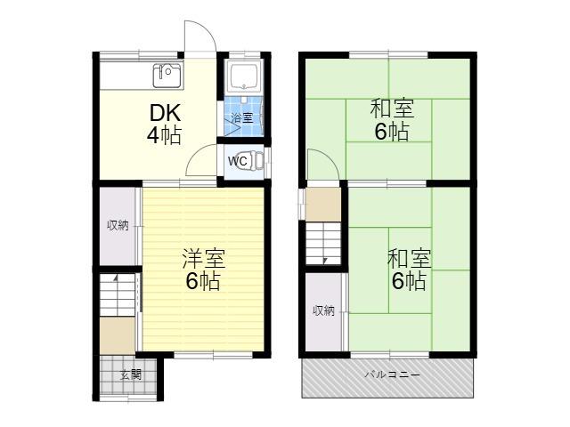 近鉄奈良線 瓢箪山駅(大阪) 徒歩27分 2階建 築45年(3DK)の間取り写真
