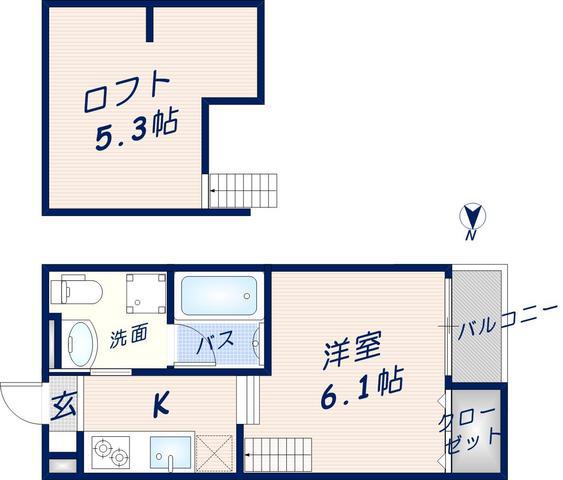Y&Mアルタイル花園本町(ワンルーム/2階)の間取り写真