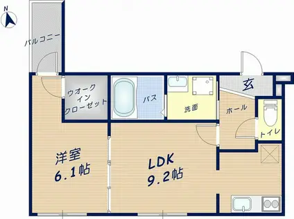 フジパレス若江岩田(1LDK/1階)の間取り写真