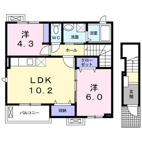 ラ・プランド-ル(2LDK/2階)の間取り写真