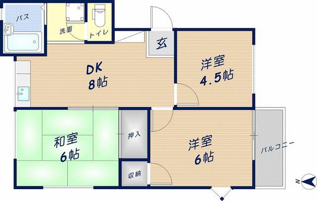 パールハイツ(3DK/1階)の間取り写真