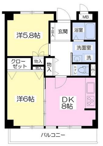 ヴィラ・プラスワン(2DK/2階)の間取り写真