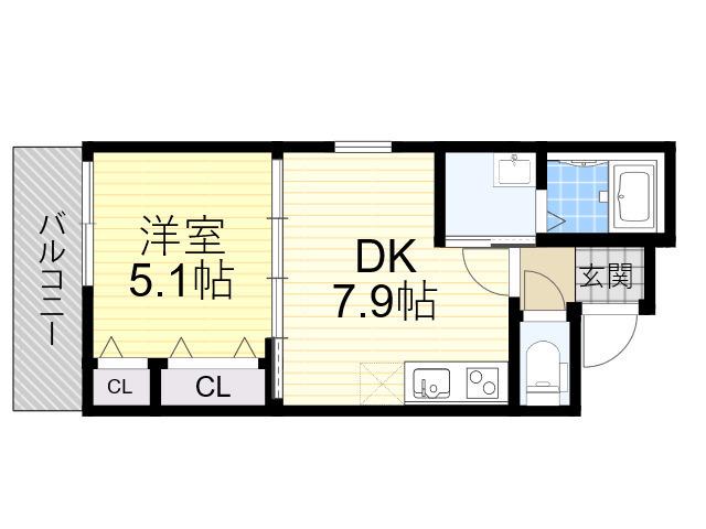 フジパレス東花園(1DK/2階)の間取り写真