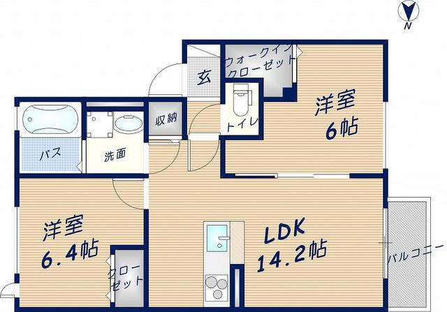 アルファA棟(2LDK/1階)の間取り写真