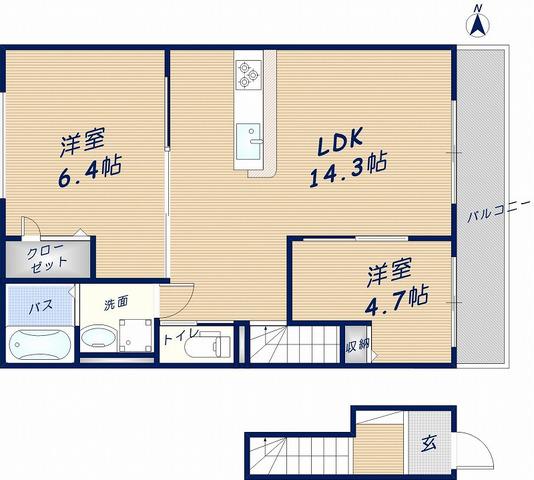 アルファB棟(1SLDK/2階)の間取り写真