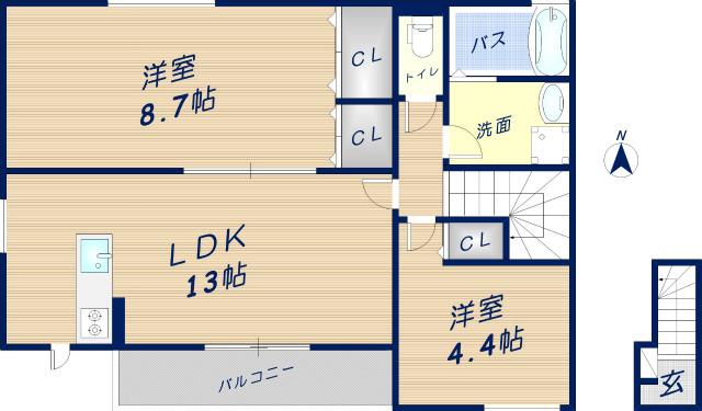デュラ・カーサ ラパン(2LDK/2階)の間取り写真