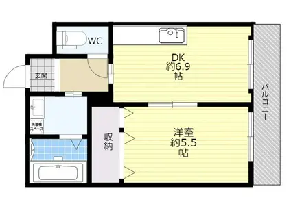 グレージュ山手(1DK/1階)の間取り写真