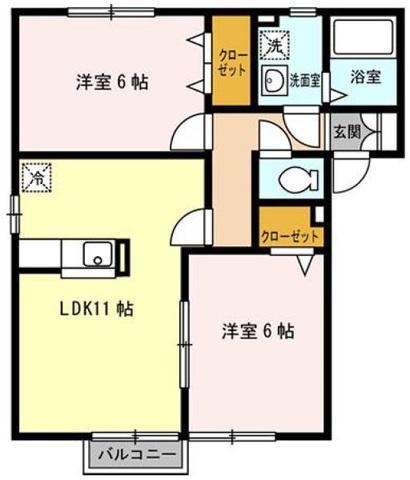 エーデルハイムA(2LDK/2階)の間取り写真